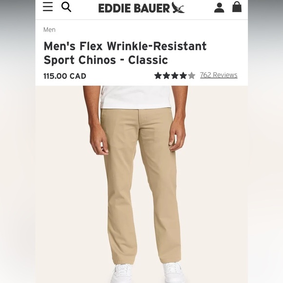 Eddie Bauer Men's Flex Wrinkle-Resistant Sport Chinos - Classic - Picture 1 of 9